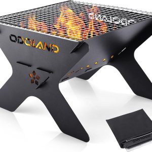Odoland Camping Campfire Grill, Portable Folding Charcoal Grills, Backpacking BBQ Grill, Heavy Duty Firepit Grill with Carry Bag for Outdoor Cooking, Bonfire, Patio, Backyard